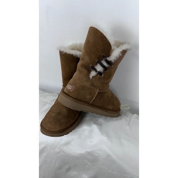 UGG Womens Brown Suede & Sheepskin Lined Winter Boots Size 8 - Picture 5 of 16